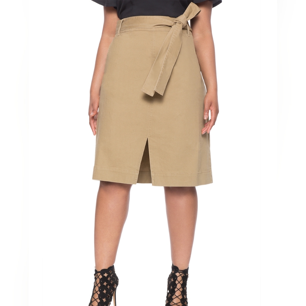 Eloquii Classic Tie-Waist Pencil Skirt in Khaki